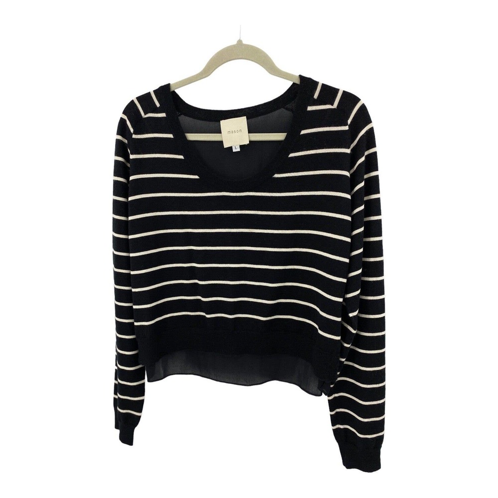 Michelle Mason Cashmere Sweater Navy Silk Back Crew Pullover Large